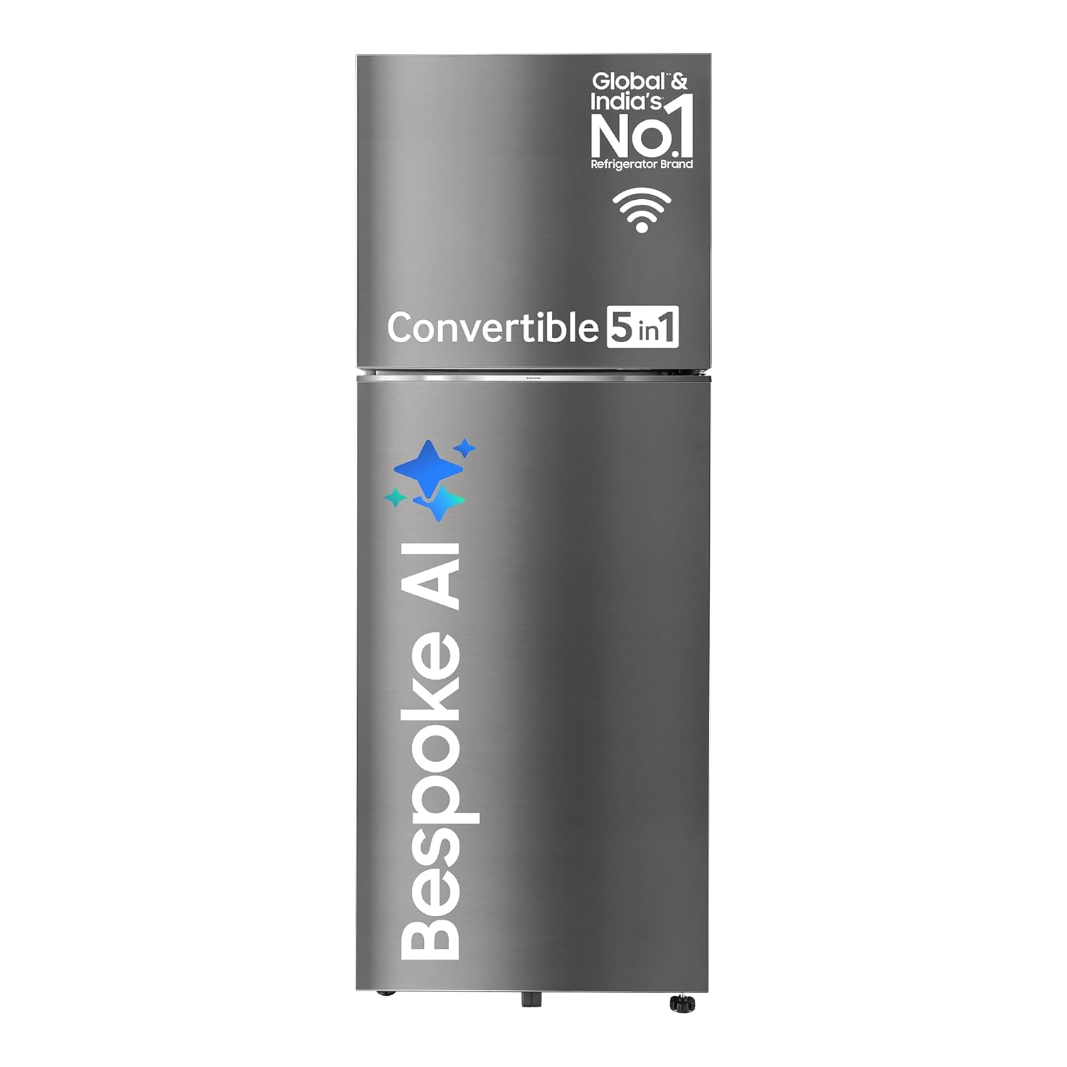 AI Smart Refrigerator - 50 L, 3 Star, Convertible 5-in-1, Digital Inverter, Frost Free Double Door, WiFi Enabled Bespoke AI Refrigerator (RT38DG5A4DS8HL, Elegant Inox, Silver)
